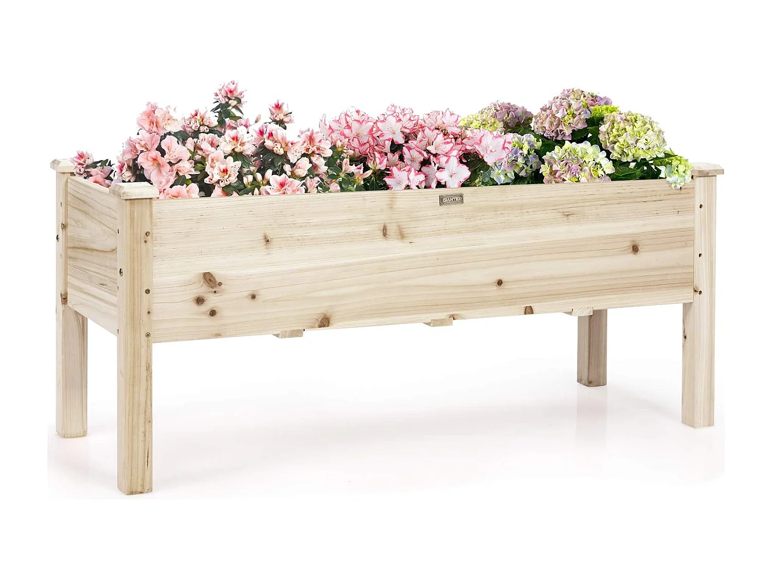 Jardinière Surélevée en Bois, Carré Potager sur Pied avec 5 Trous de Drainage, Jusqu’à 100KG,120x 43,5 x 51CM,Naturel