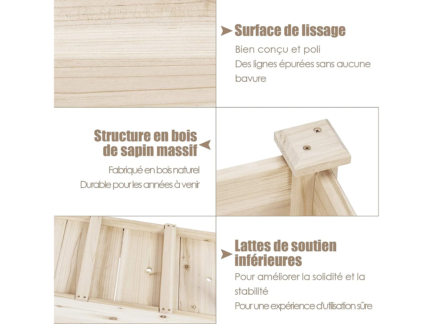 Jardinière Surélevée en Bois, Carré Potager sur Pied avec 5 Trous de Drainage, Jusqu’à 100KG,120x 43,5 x 51CM,Naturel