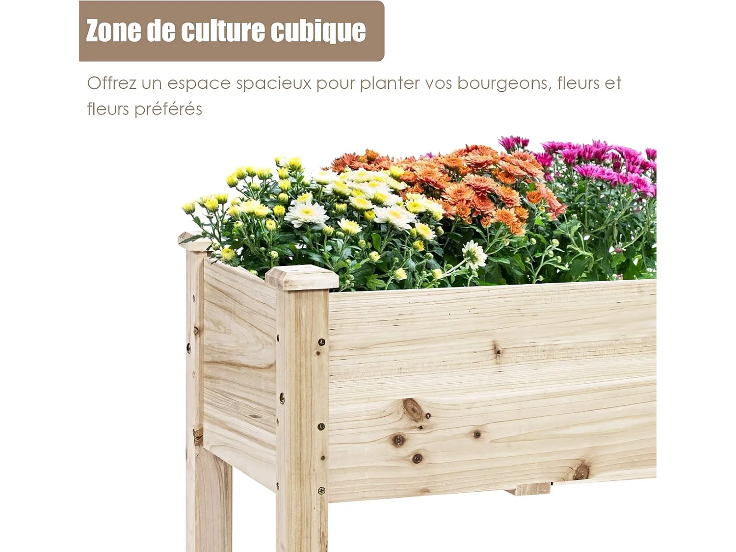 Jardinière Surélevée en Bois, Carré Potager sur Pied avec 5 Trous de Drainage, Jusqu’à 100KG,120x 43,5 x 51CM,Naturel