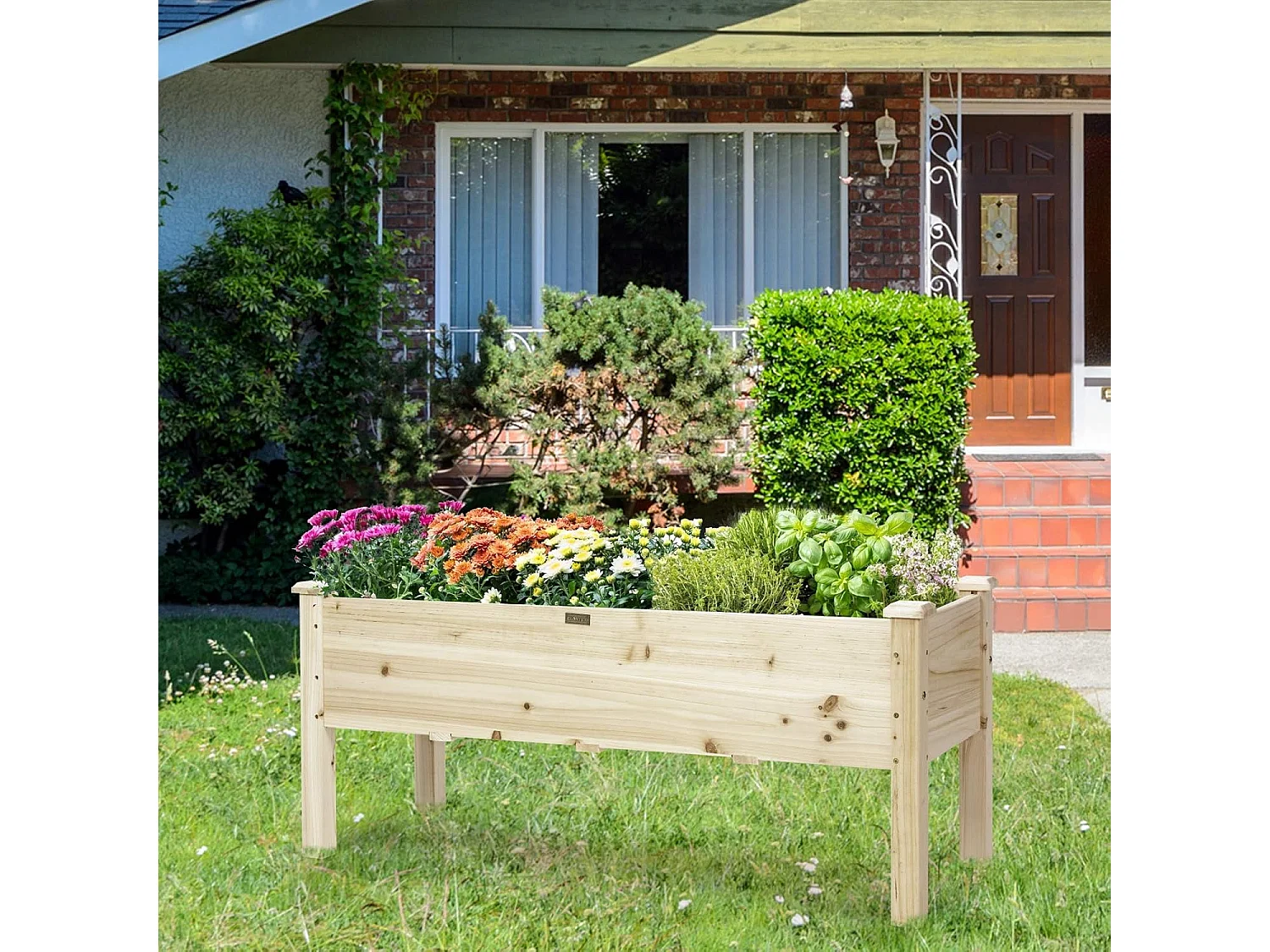 Jardinière Surélevée en Bois, Carré Potager sur Pied avec 5 Trous de Drainage, Jusqu’à 100KG,120x 43,5 x 51CM,Naturel