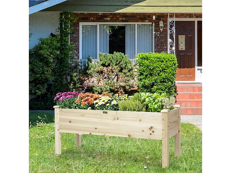 Houten verhoogde plantenbak, moestuinbak met 5 drainagegaten, tot 100 kg, 120 x 43,5 x 51 cm, natuurlijk