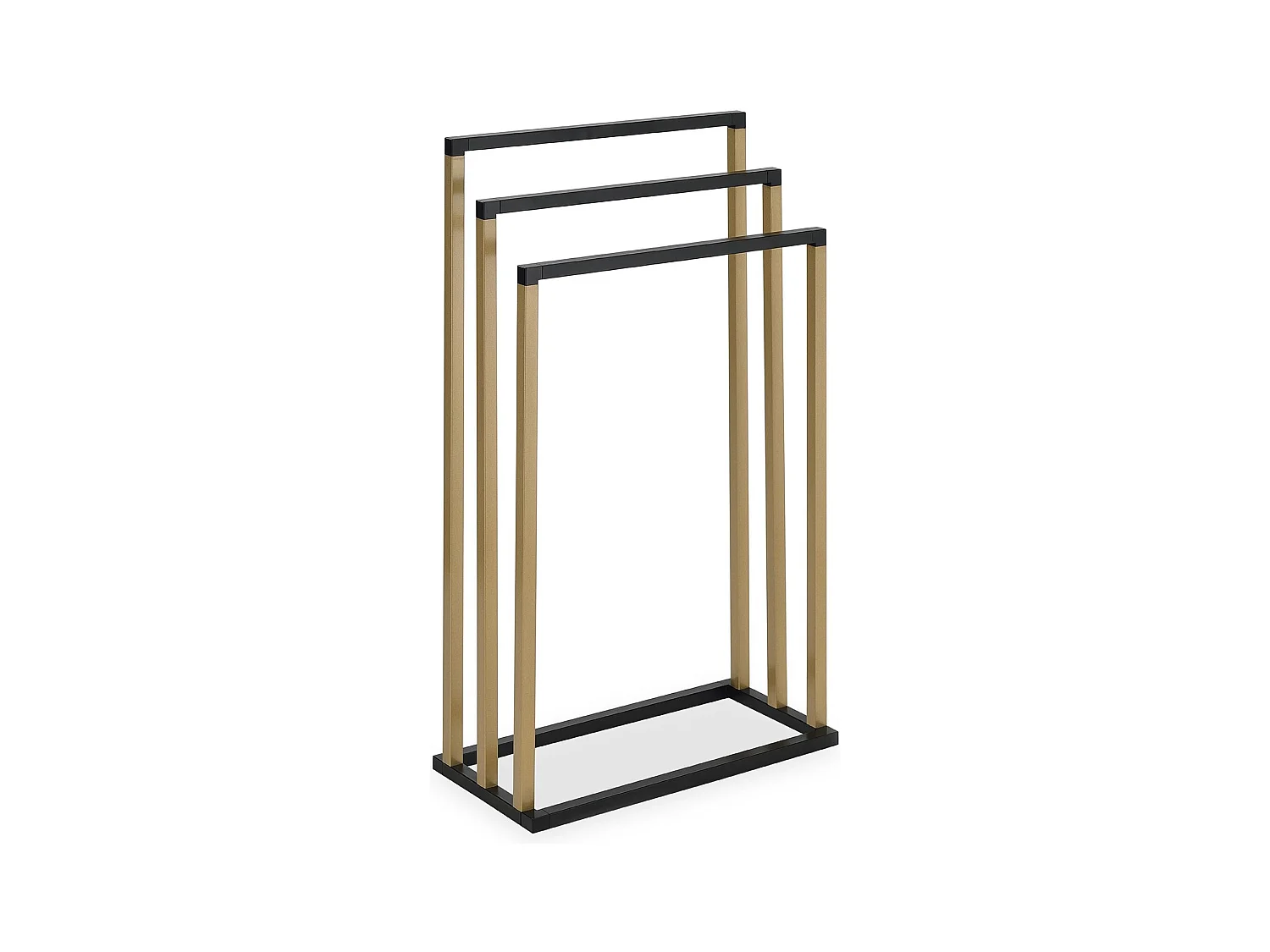 Porte-serviettes sur pied KUNO portant pour vêtements et linge de salle de bain avec 3 niveaux d'étendage, en métal noir et doré