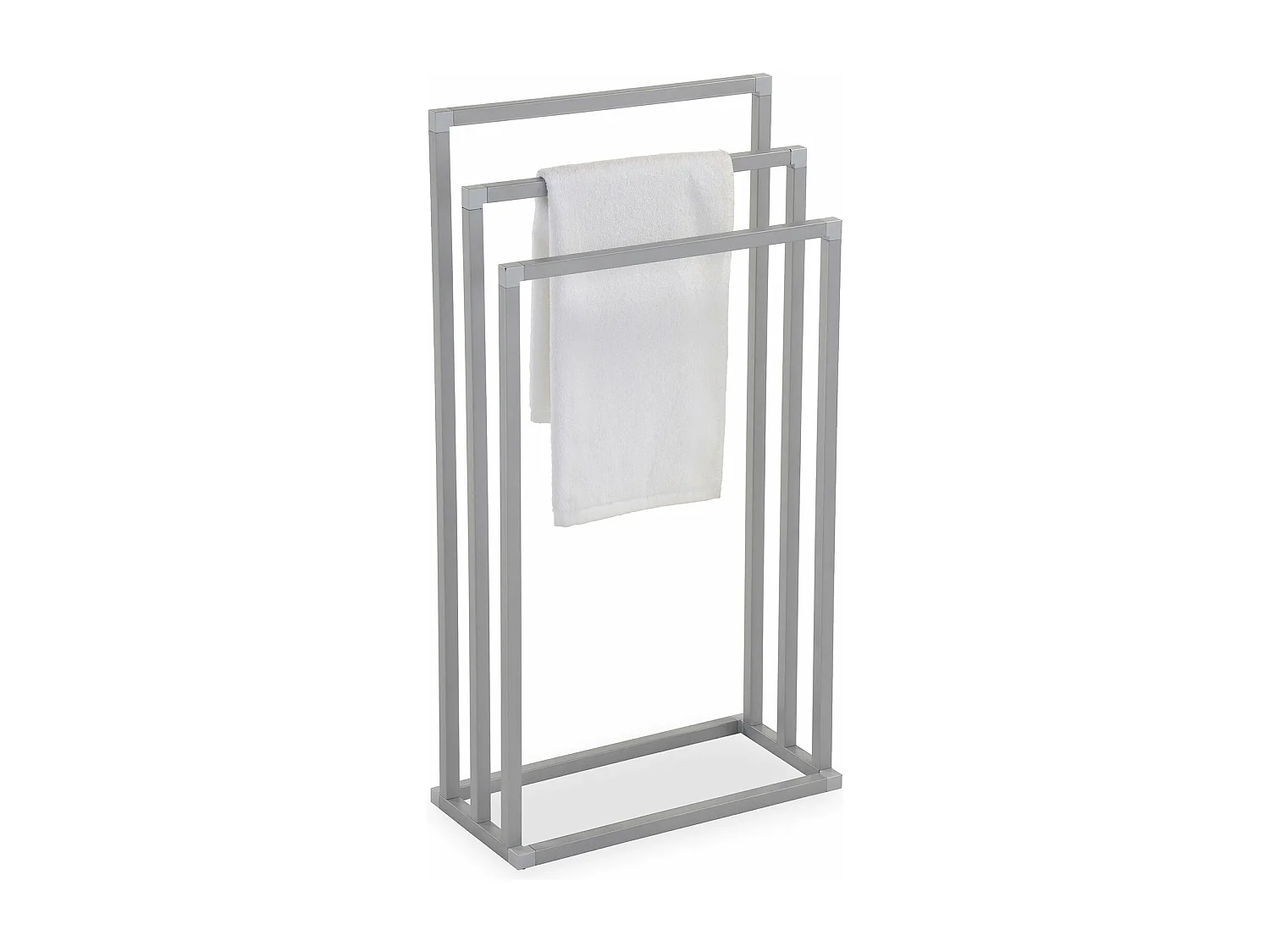 Porte-serviettes sur pied KUNO portant pour vêtements et linge de salle de bain avec 3 niveaux d'étendage, en métal gris clair