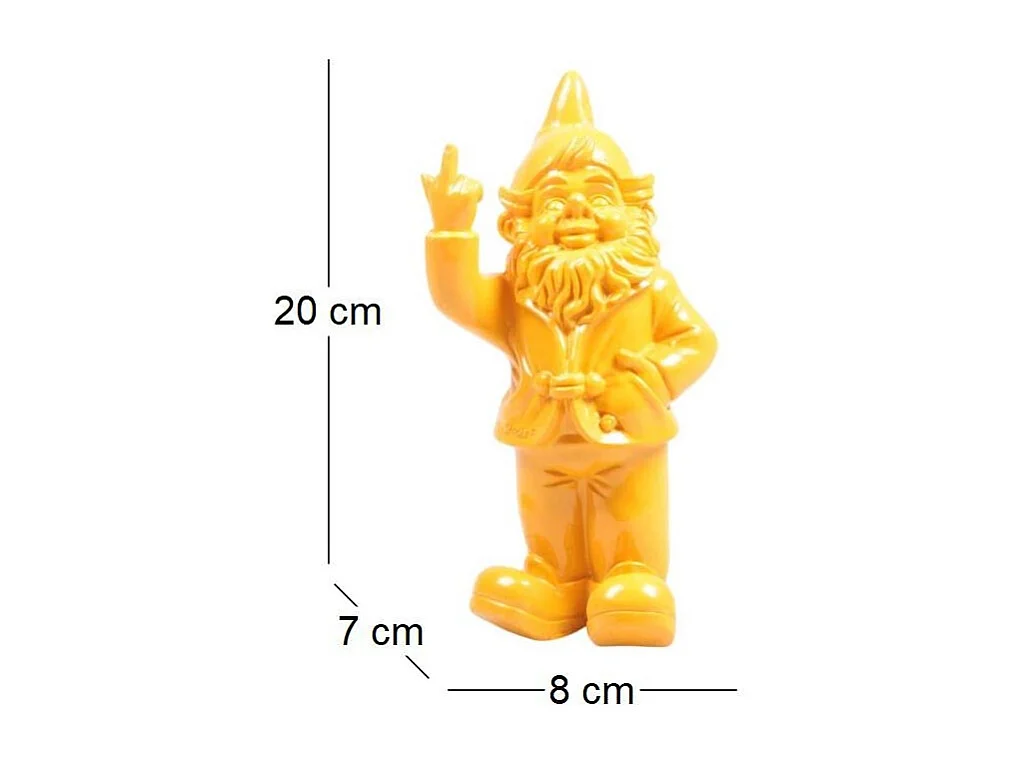 Nain de jardin en résine doigt d'honneur 7 x 8 x 20 cm Jaune