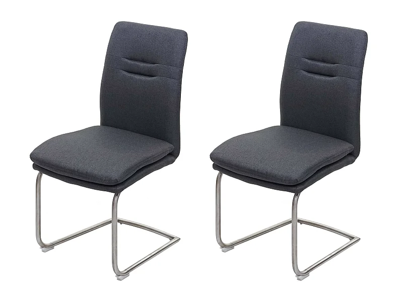 Lot de 2 chaises de salle à manger cuisine en tissu gris foncé et acier inoxydable coutures décoratives 04_0000412