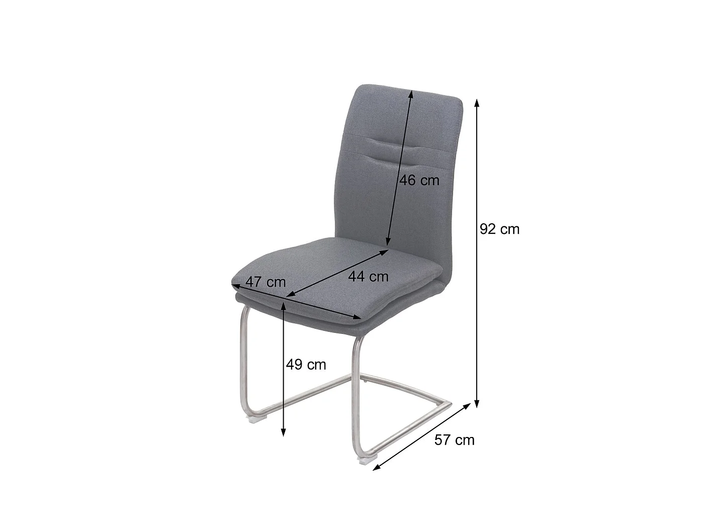 Lot de 2 chaises de salle à manger cuisine en tissu gris foncé et acier inoxydable coutures décoratives 04_0000412