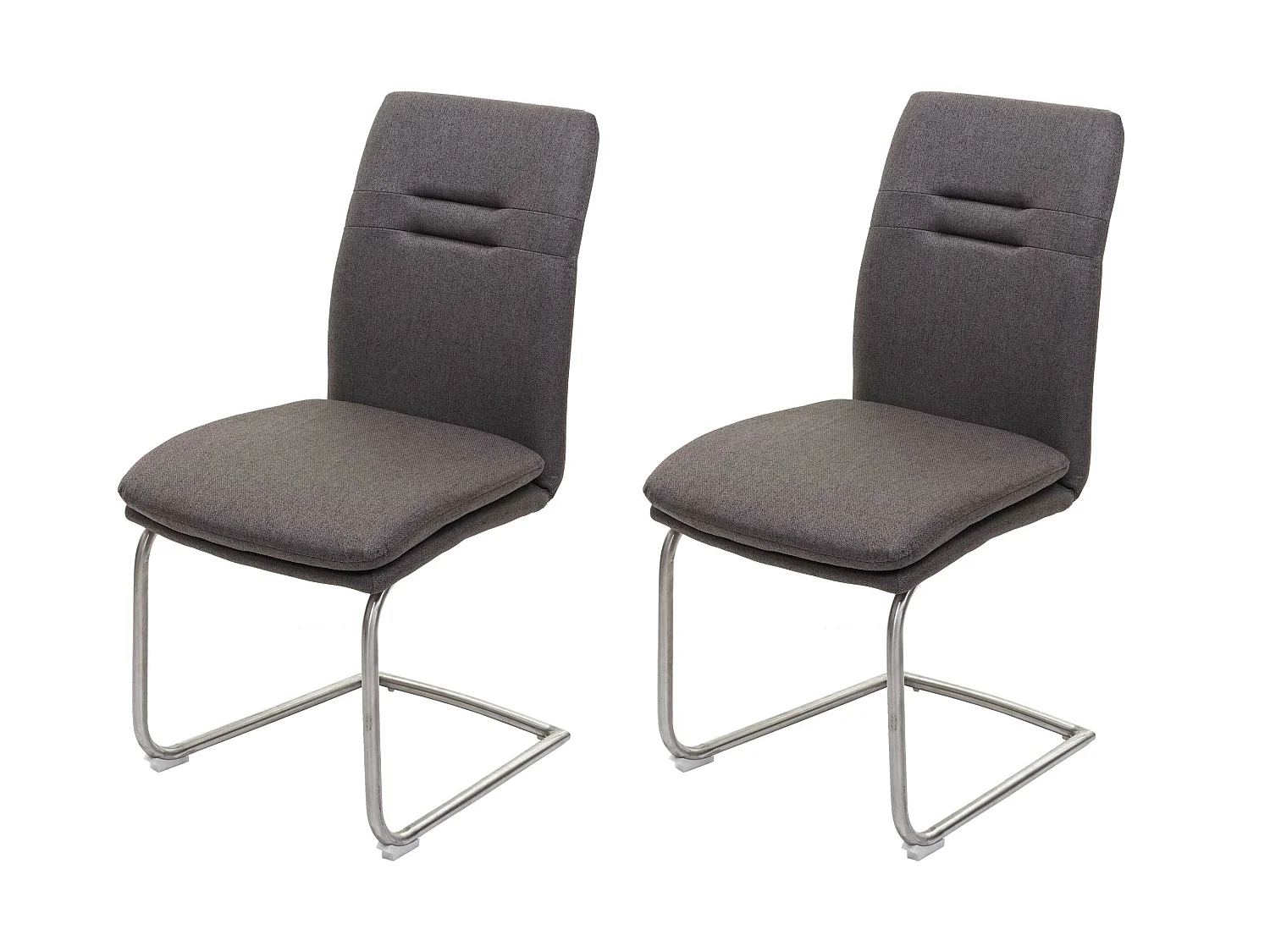 Lot de 2 chaises de salle à manger cuisine en tissu gris-marron et acier inoxydable coutures décoratives 04_0000240