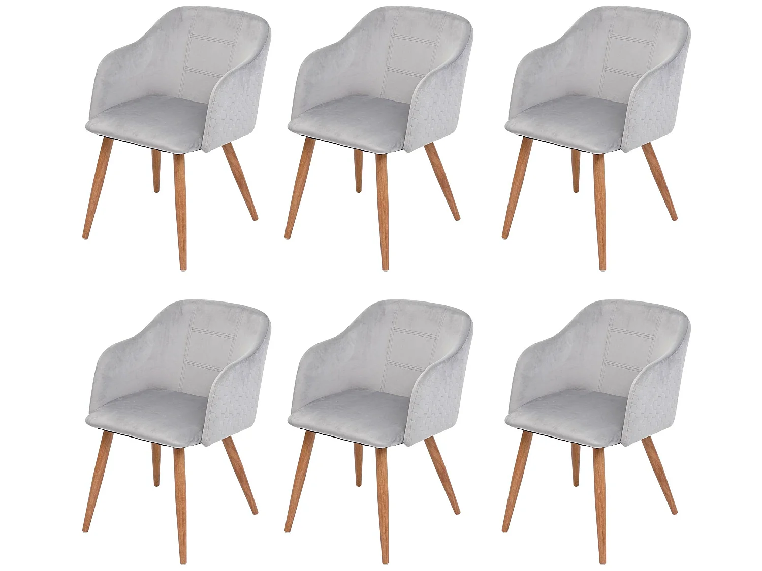 Lot de 6 chaises de salle à manger cuisine design scandinave rétro accoudoirs tissu velours gris clair 04_0000809