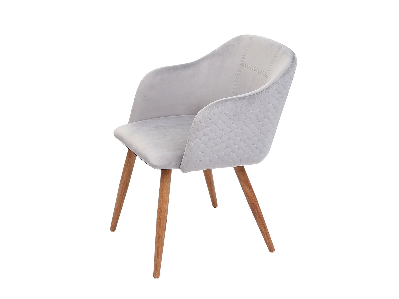 Lot de 6 chaises de salle à manger cuisine design scandinave rétro accoudoirs tissu velours gris clair 04_0000809