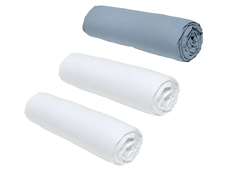 Lot de 3 draps housses  Essential - 140 x 190 cm - 2 personnes - 100% Coton - Craie/ Denim
