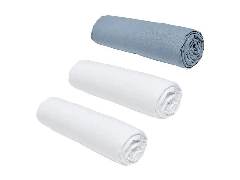 Draps housse TODAY Essential - Lot de 3 - 140 x 190 cm - Jersey 100% coton - Bleu & Blanc