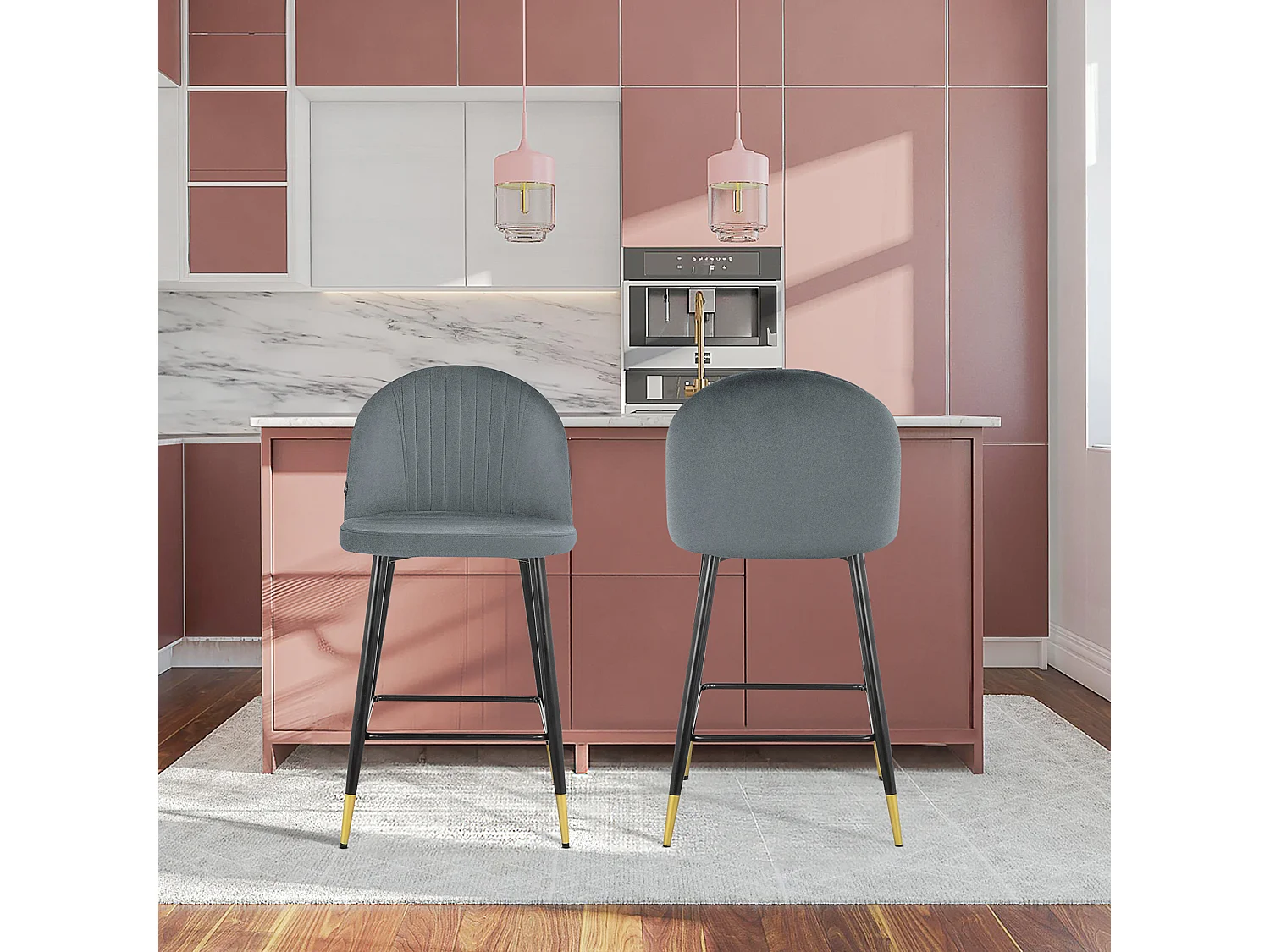 Marlis | Lot de 2 tabourets de bar en velours gris