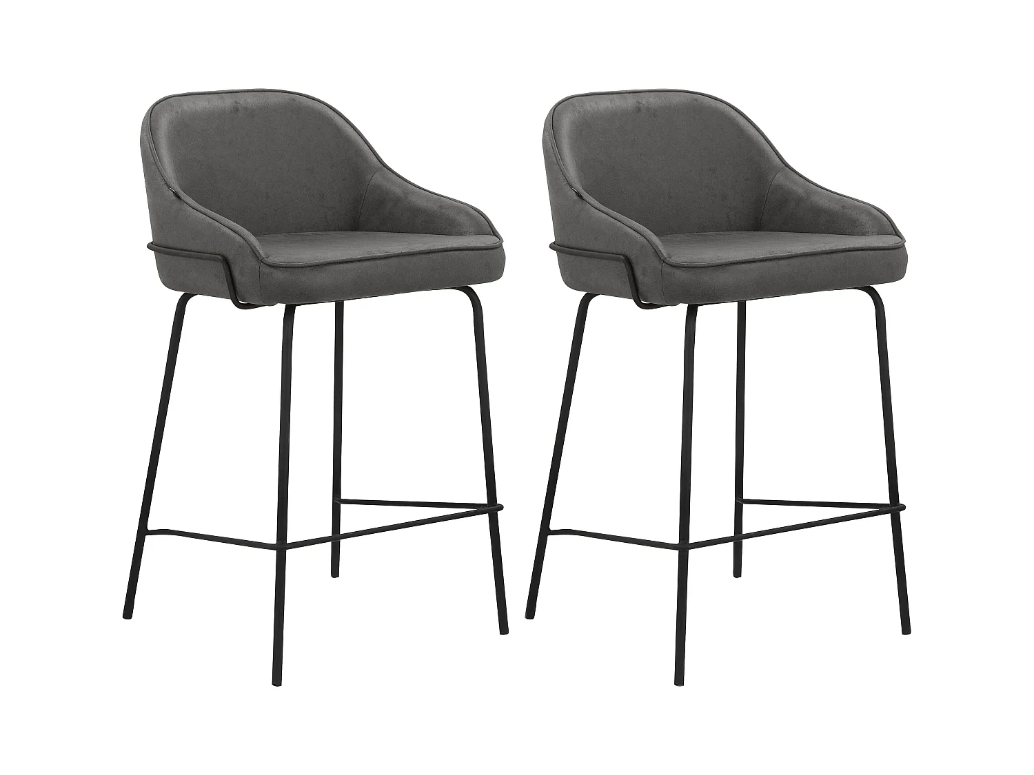 Oline|Lot de 2 tabourets de bar en tissu anthracite
