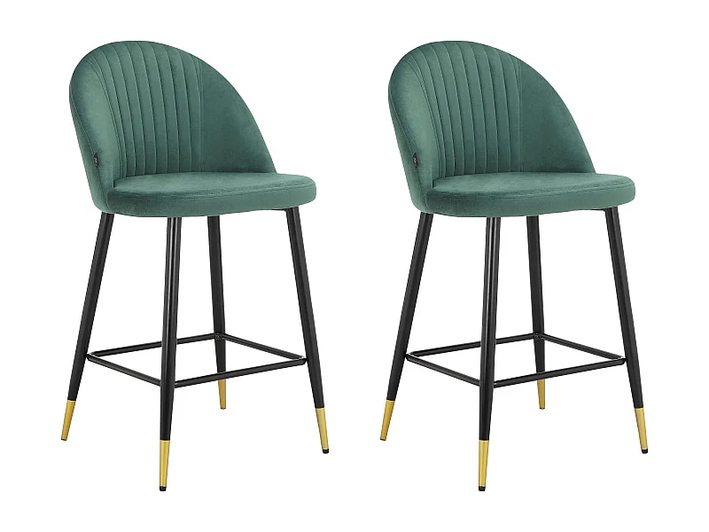 Marlis|Lot de 2 tabourets de bar en velours vert foncé