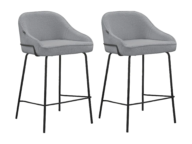 Oline|Lot de 2 tabourets de bar en tissu teddy gris