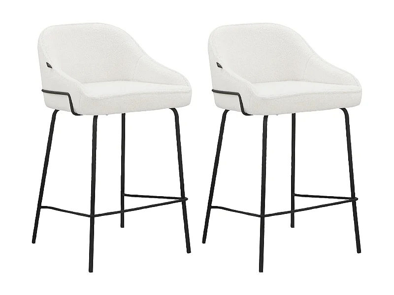 Oline|Lot de 2 tabouret de bar en tissu teddy blanc