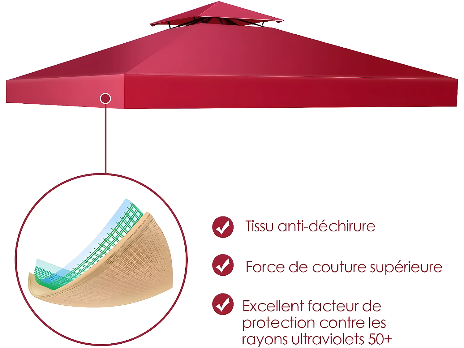 Toile de Rechange en Plastique et vinyle Impérméable de Jardin 3 x 3 M pour Pavillon Tonnelle Tente Vin Rouge