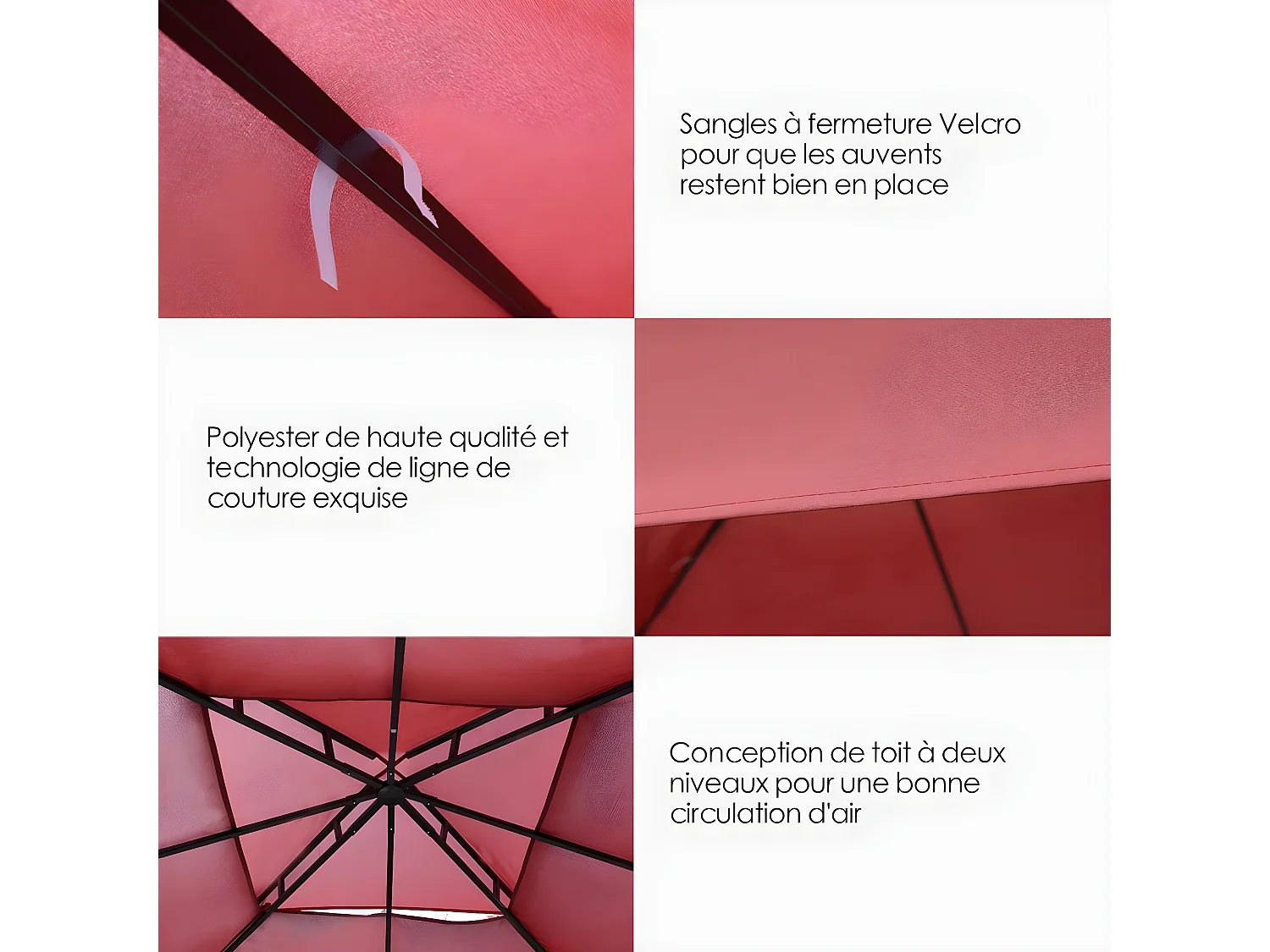 Toile de Rechange en Plastique et vinyle Impérméable de Jardin 3 x 3 M pour Pavillon Tonnelle Tente Vin Rouge