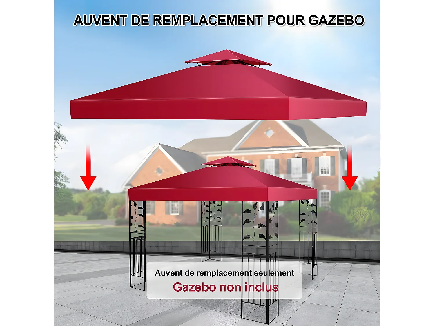 Toile de Rechange en Plastique et vinyle Impérméable de Jardin 3 x 3 M pour Pavillon Tonnelle Tente Vin Rouge