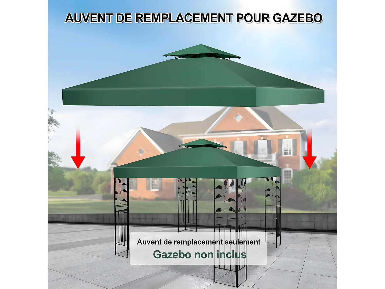 Toile de Rechange en Plastique et vinyle Impérméable de Jardin pour Pavillon Tonnelle 3 x 3 M Vert