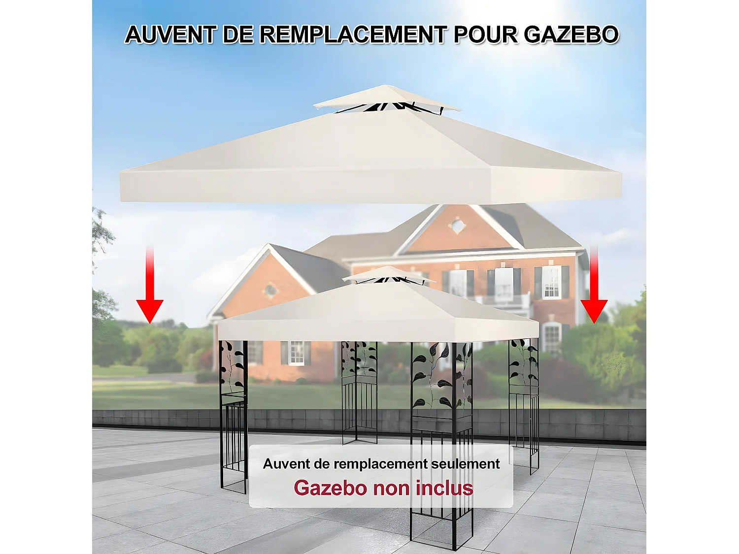 Toile de Rechange en Plastique et vinyle Impérméable de Jardin pour Pavillon Tonnelle 3 x 3 M Tente Beige