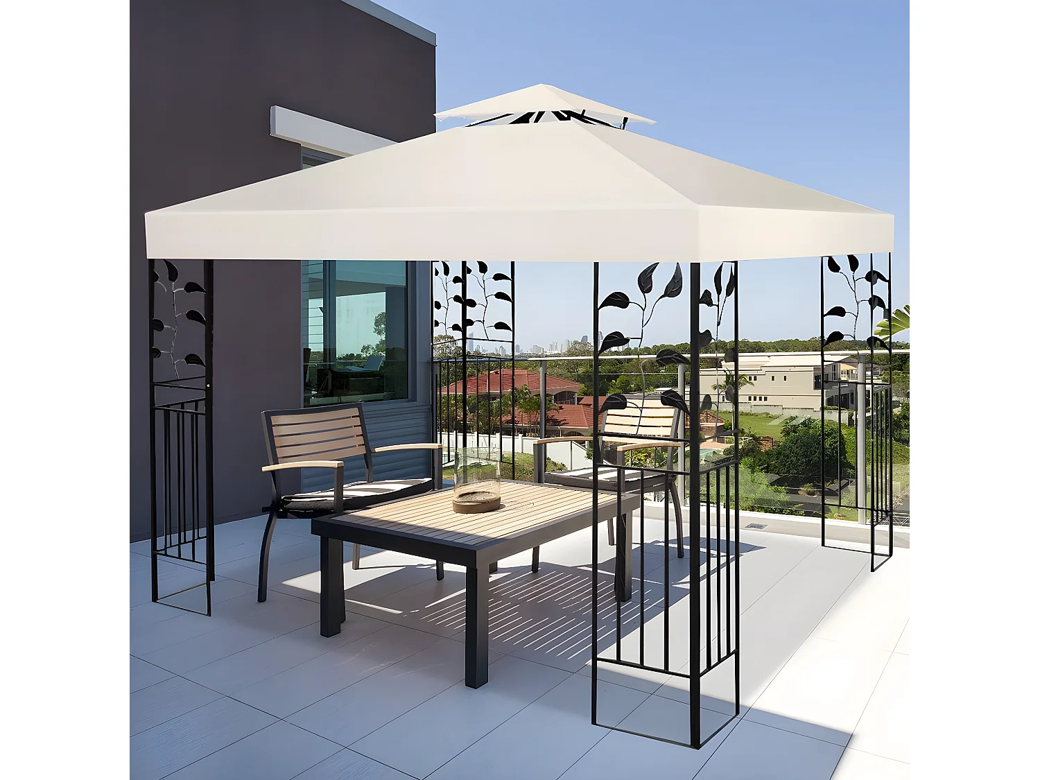 Toile de Rechange en Plastique et vinyle Impérméable de Jardin pour Pavillon Tonnelle 3 x 3 M Tente Beige