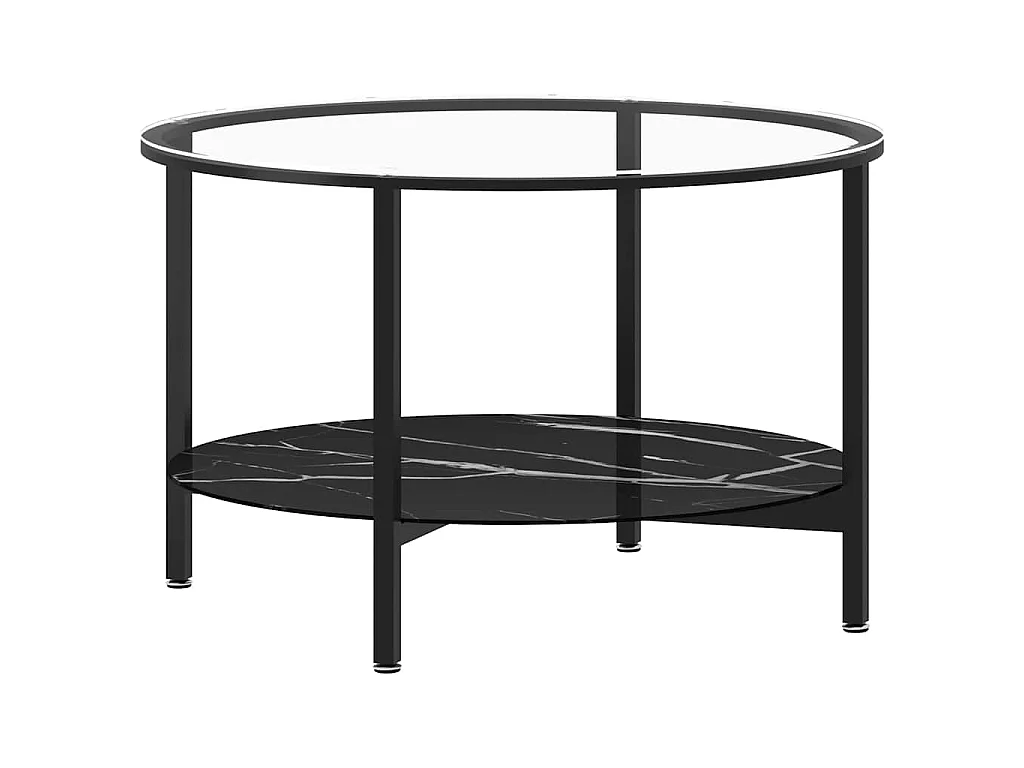 Mesa de centro vidrio templado negro y mármol negro 70 cm