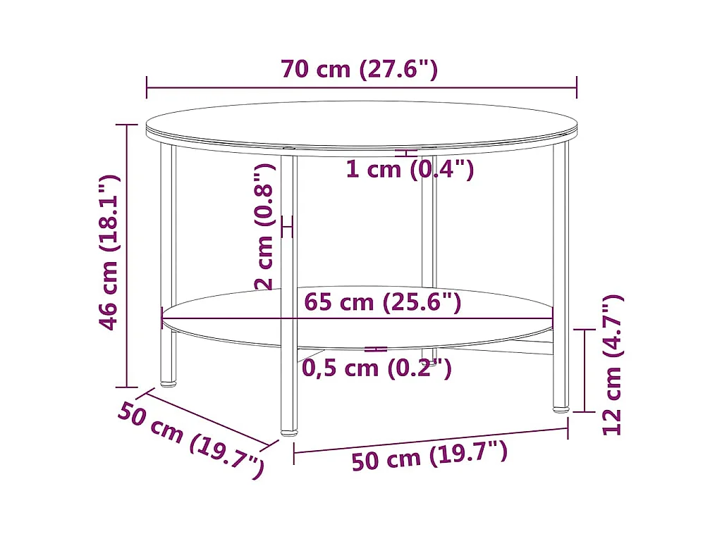 Mesa de centro vidrio templado negro y mármol negro 70 cm