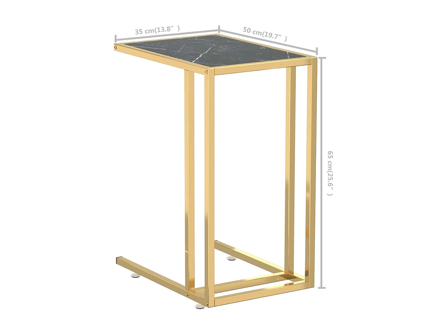 Table d'appoint ordinateur Marbre noir 50x35x65 cm Verre trempé