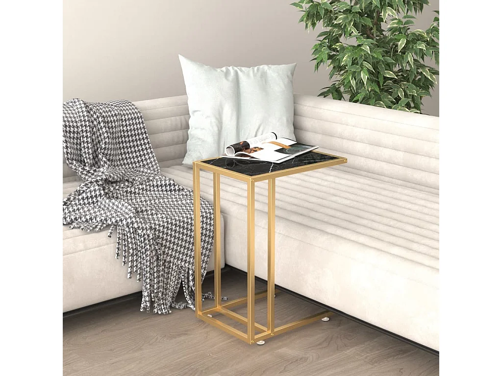 Table d'appoint ordinateur Marbre noir 50x35x65 cm Verre trempé