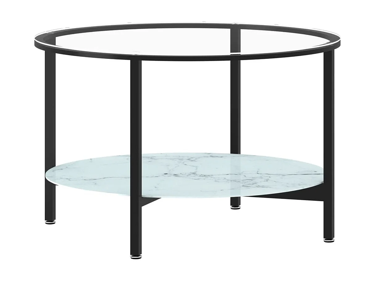 Mesa de centro 70 cm vidro temperado preto e branco mármore
