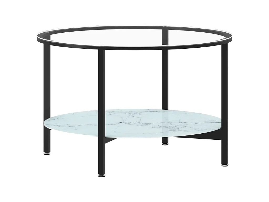 Salontafel 70 cm gehard glas zwart en witmarmer