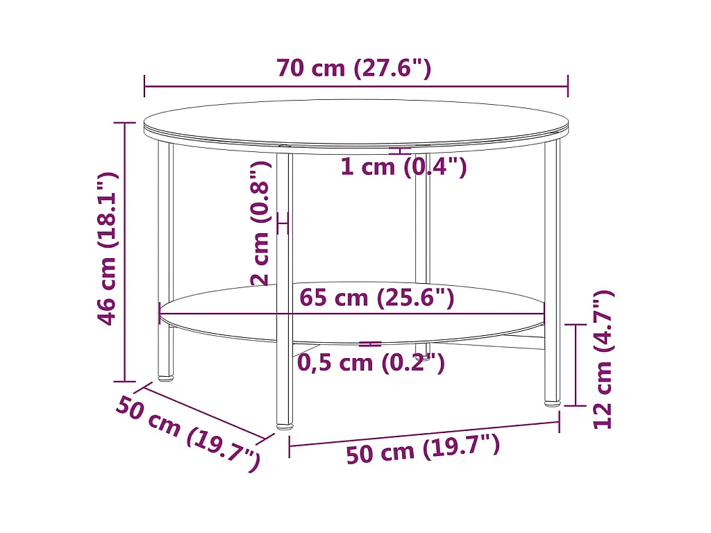 Salontafel 70 cm gehard glas zwart en witmarmer
