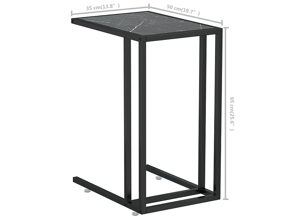 Table d'appoint ordinateur Marbre noir 50x35x65 cm Verre trempé
