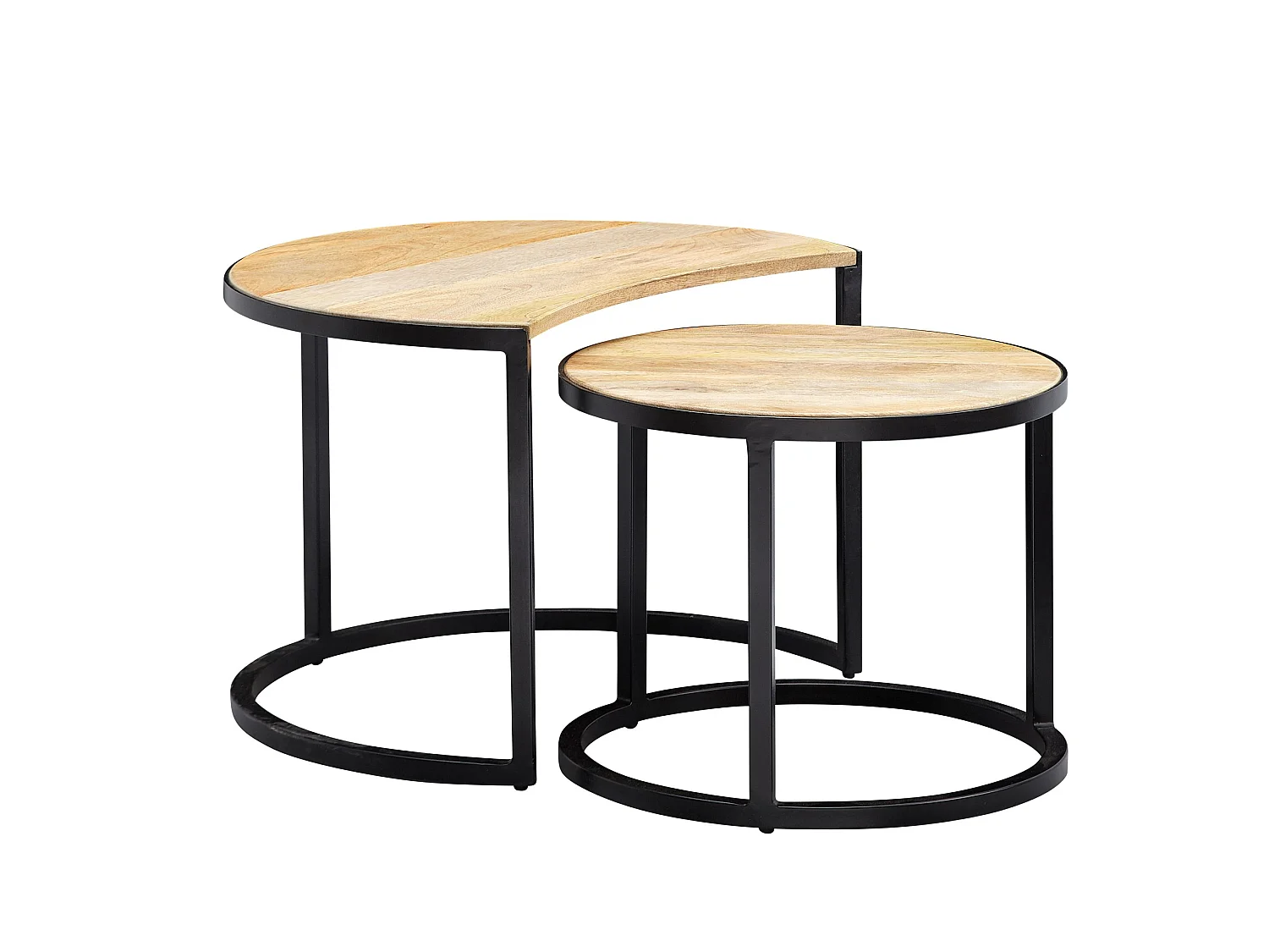 Couchtisch Massivholz Wohnzimmertisch 2 teilig Rund Beistelltisch Set