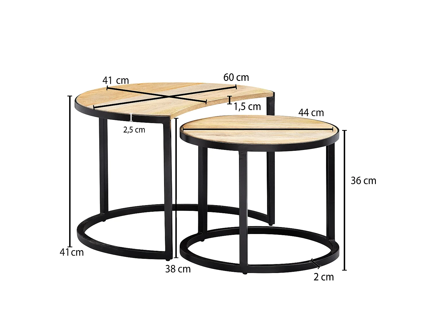 Tables Gigogne Bois Massif Ronde Table d'appoint Lot de 2 Table Basse