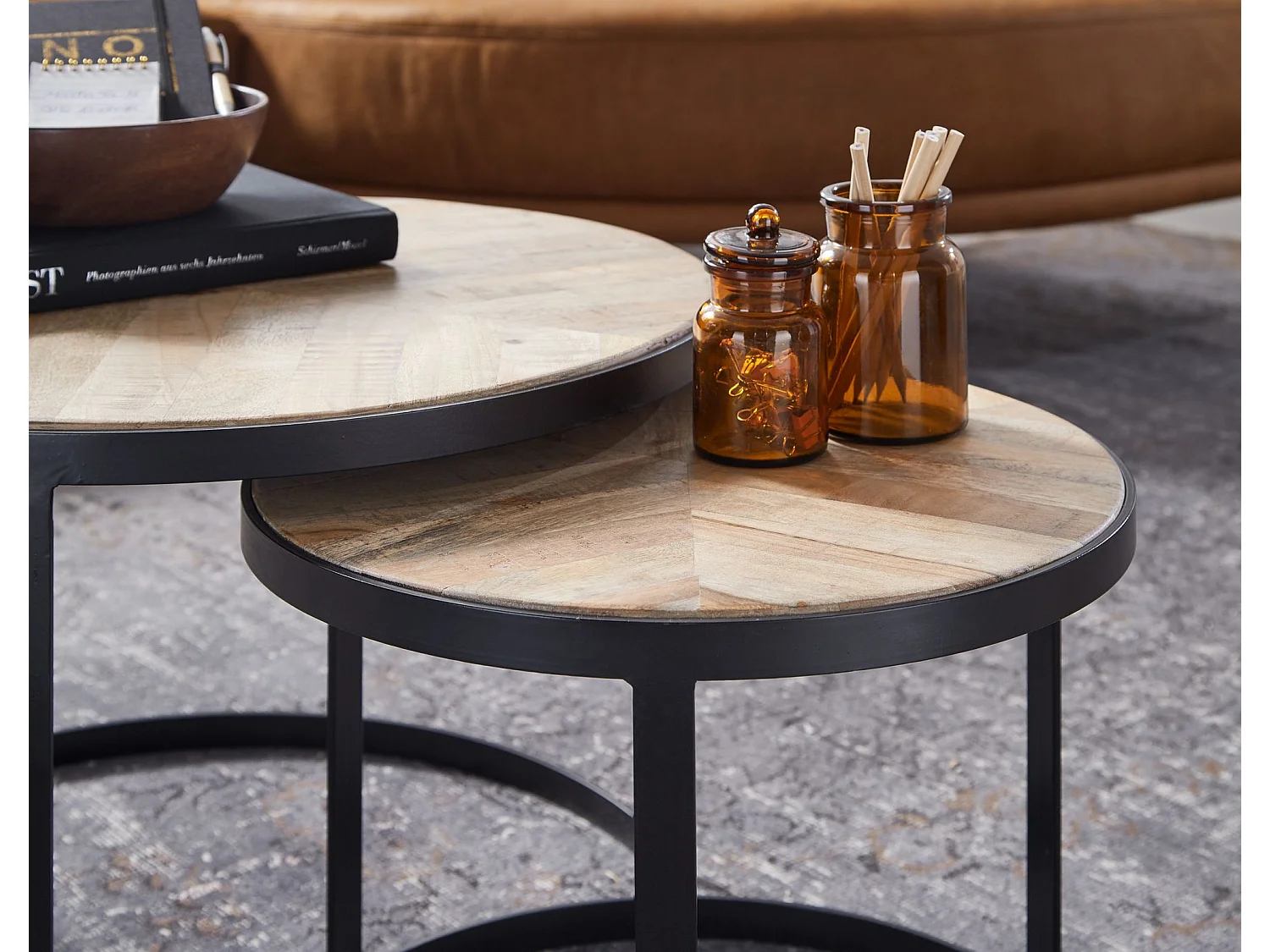 Tables Gigogne Bois Massif Ronde Table d'appoint Lot de 2 Table Basse