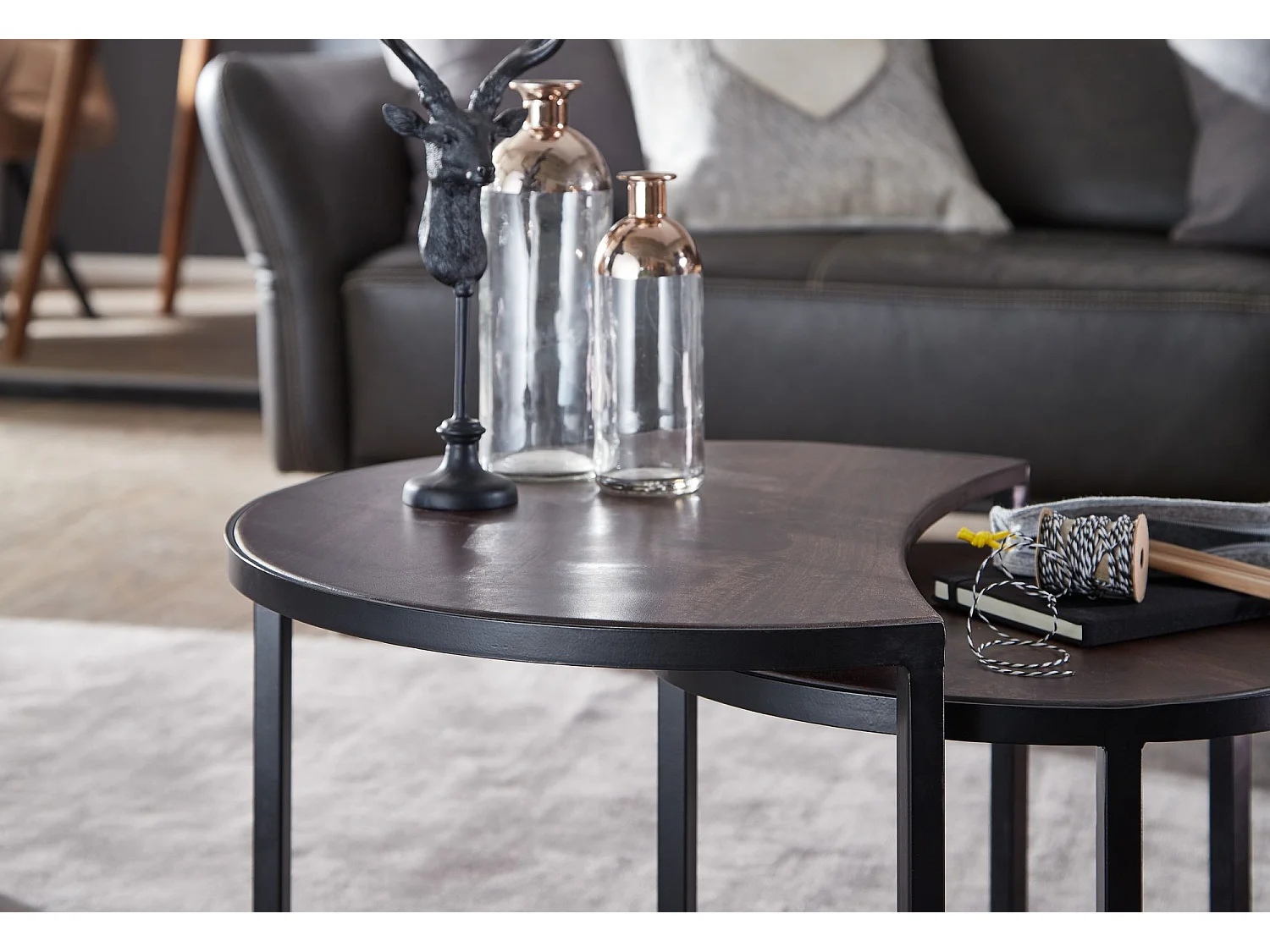 Tables Gigogne Bois Massif Ronde Table d'appoint Lot de 2 Table Basse