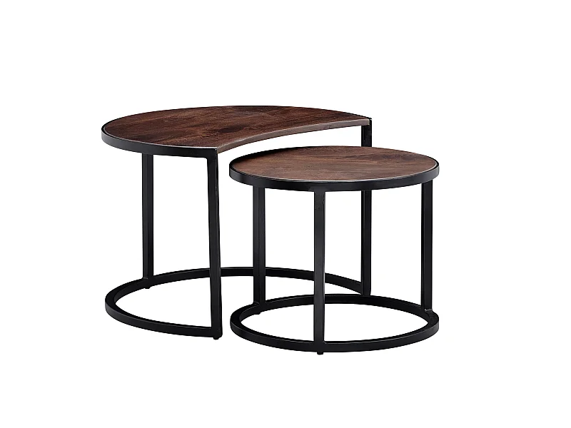 Tables Gigogne Bois Massif Ronde Table d'appoint Lot de 2 Table Basse