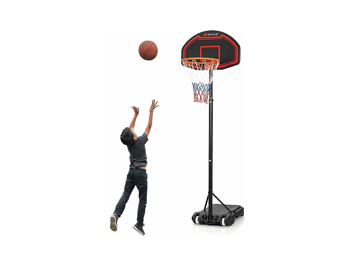 Panier de Basket-Ball sur Pied Hauteur Réglable 192–247 CM Support Portable de Basketball Sur Roulettes pour Enfant/Adultes