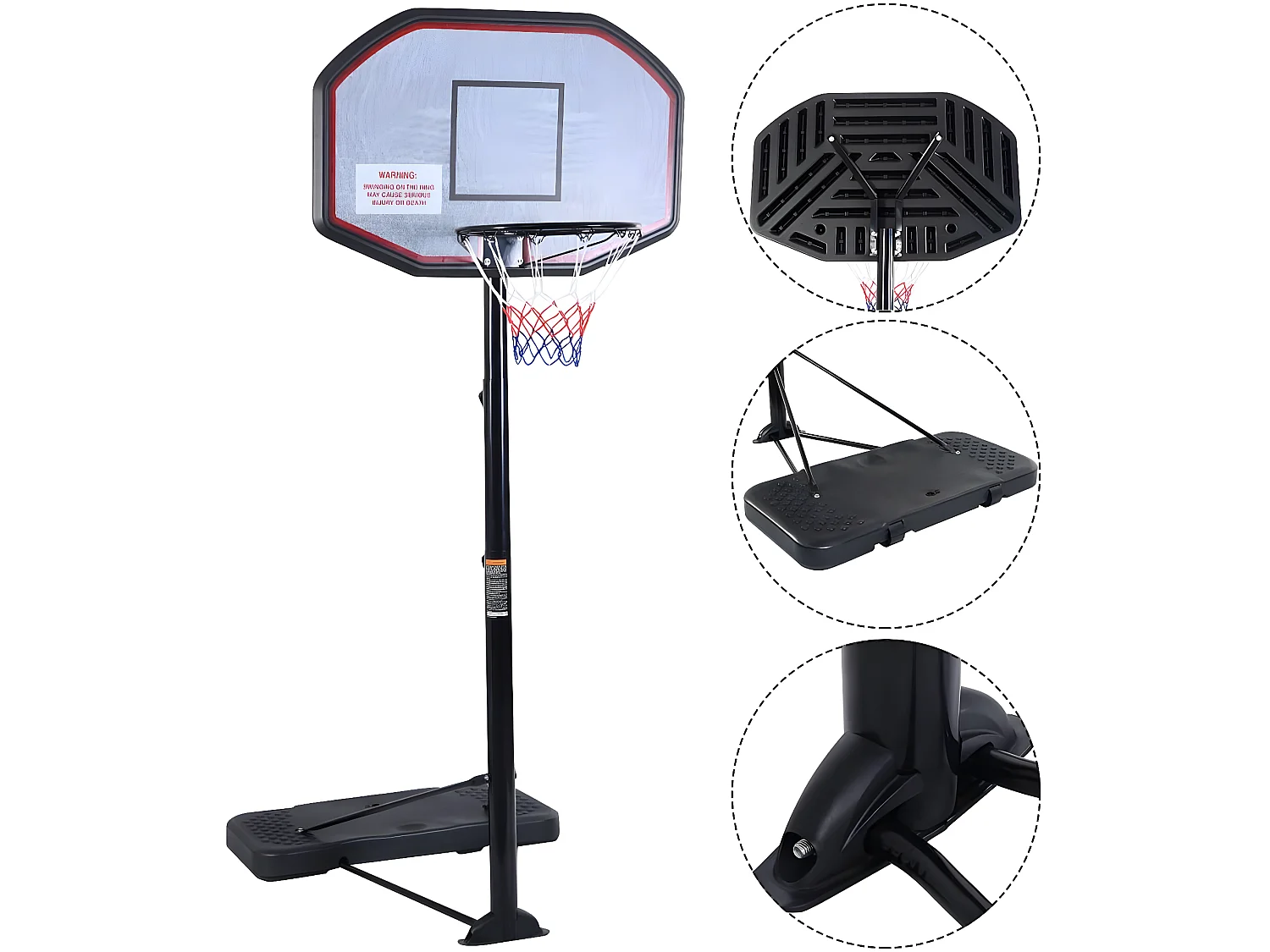 Panier de basket-ball sur pied 97x65x360cm hauteur réglable