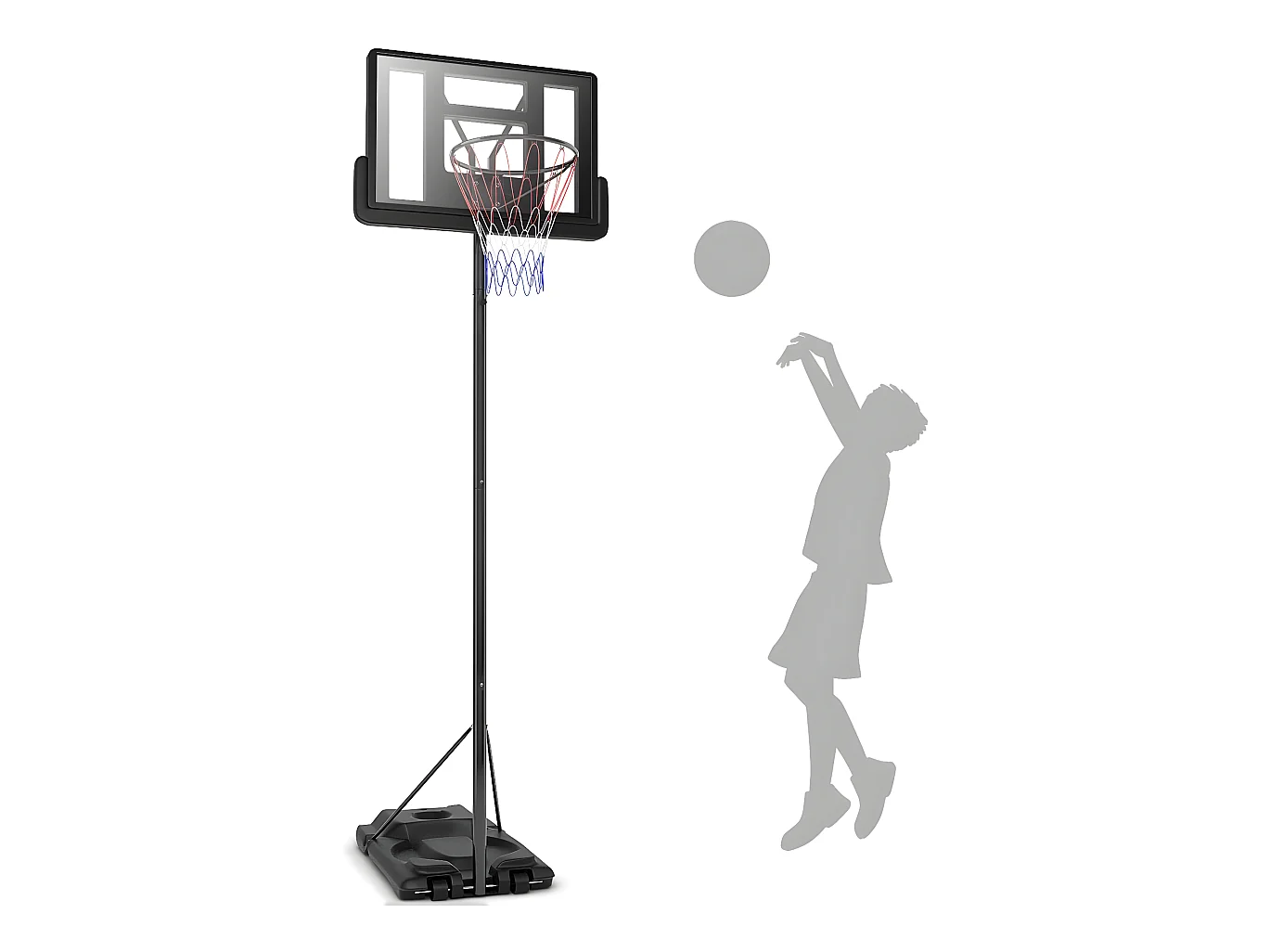 Panier de basket-ball sur pied 97x65x360cm hauteur réglable