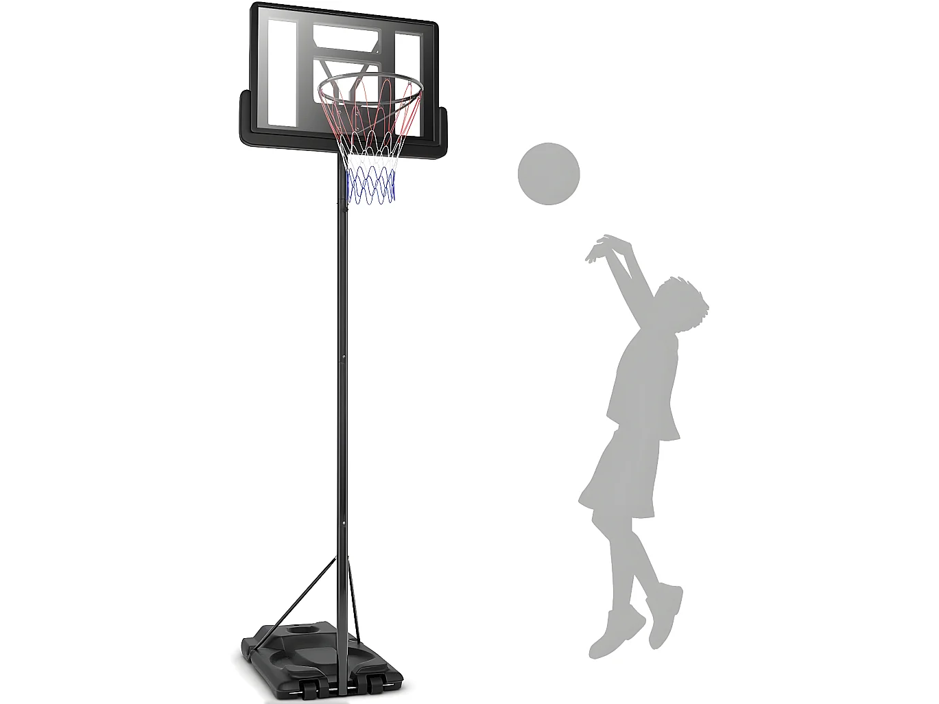 Panier de basket-ball sur pied 97x65x360cm hauteur réglable