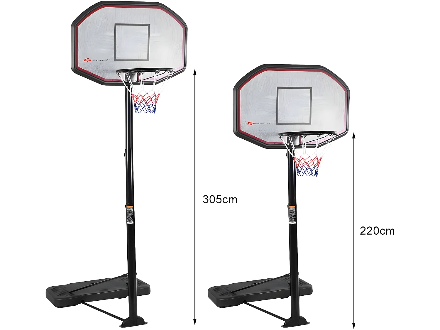 Panier de basket-ball sur pied 97x65x360cm hauteur réglable