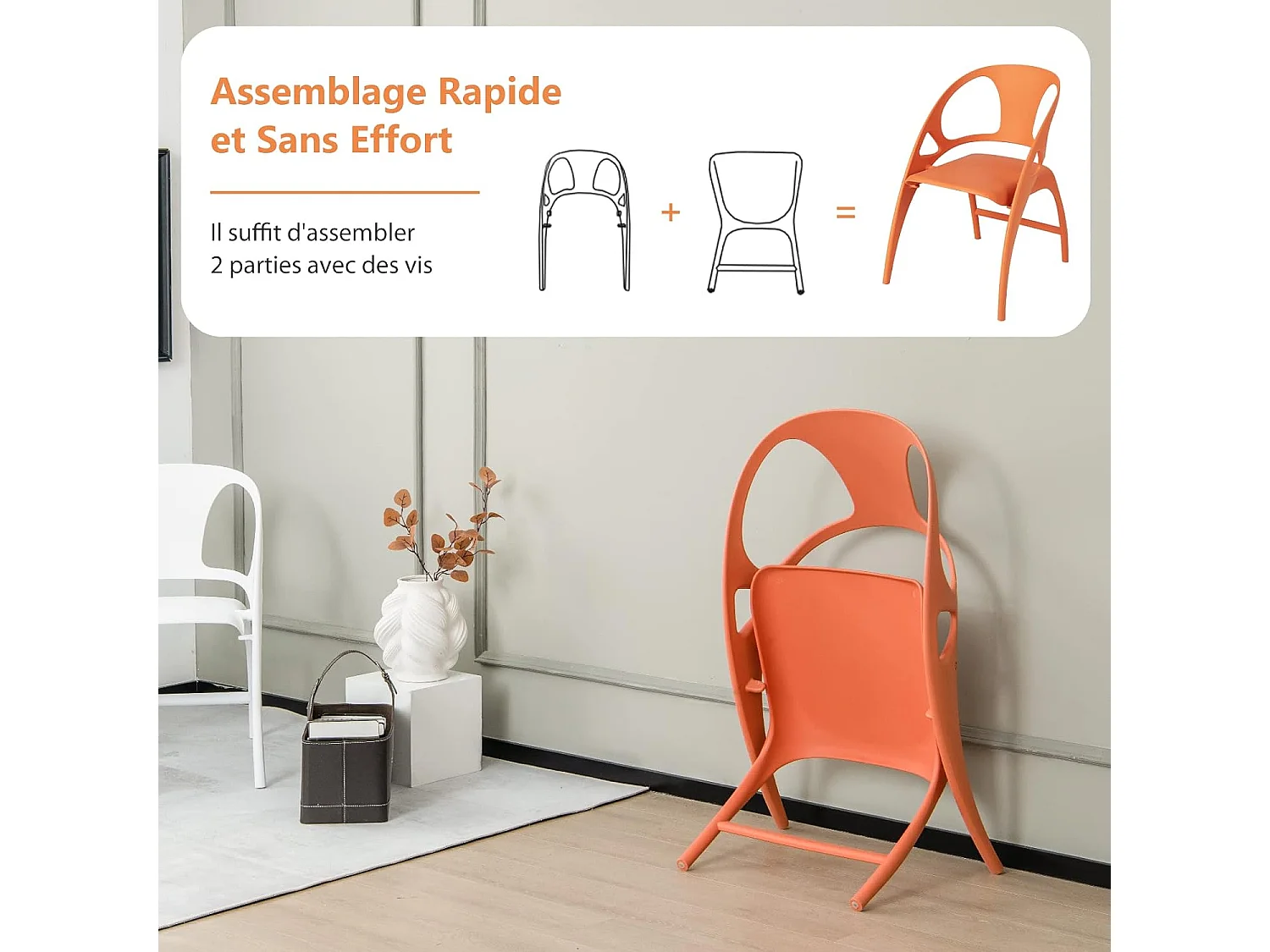Lot de 2 chaises de salle à manger pliable style moderne, orange