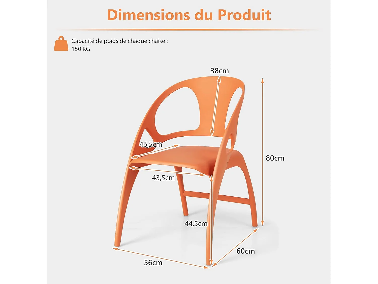 Lot de 2 chaises de salle à manger pliable style moderne, orange