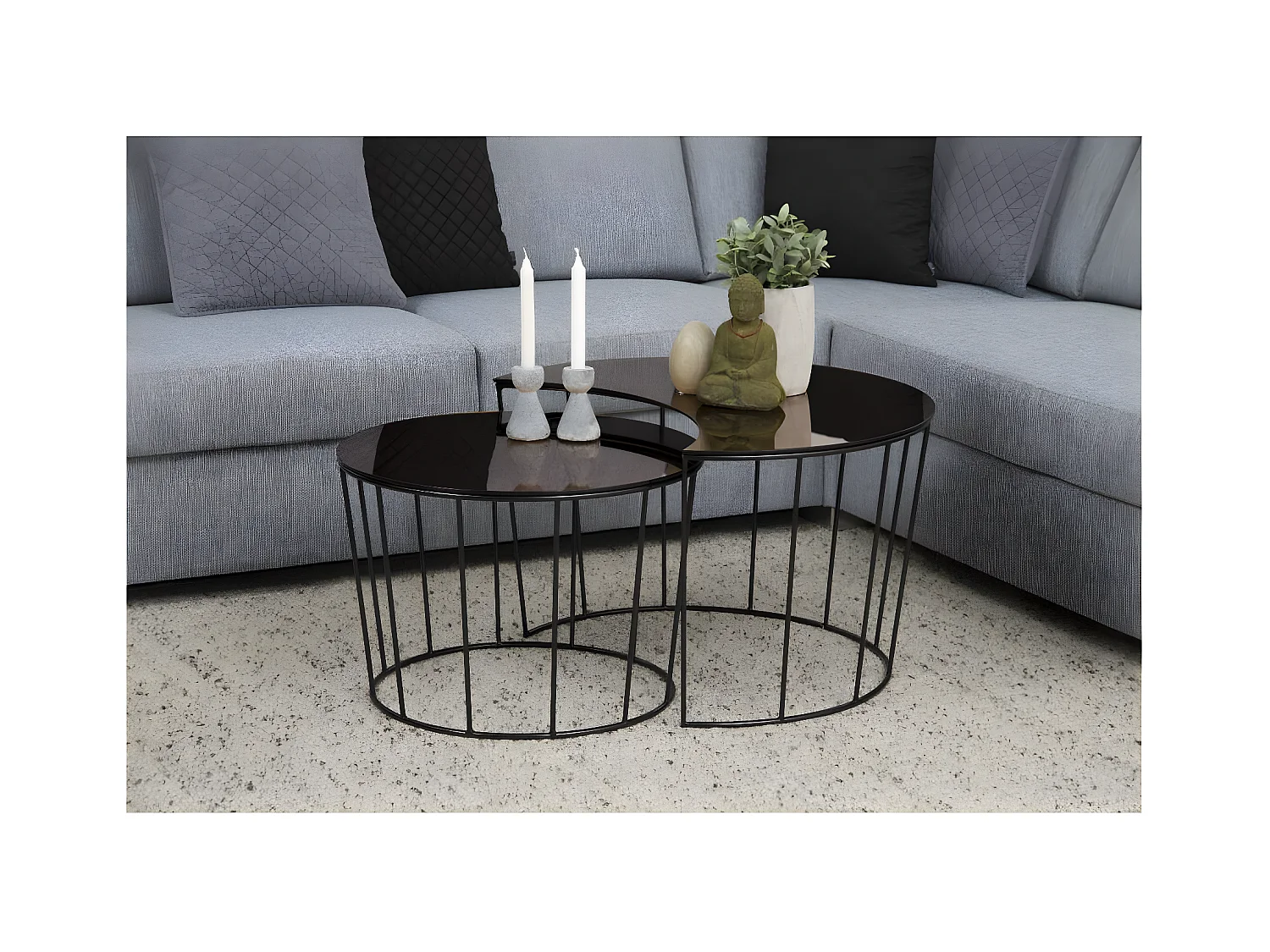 Sunmoon table basse lot de 2 pièces. Ø76cm bronze.