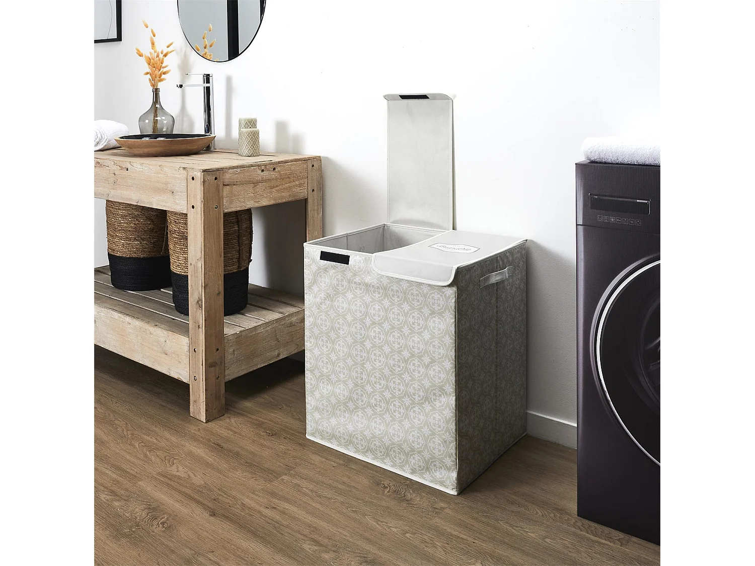 Panier A Linge Double 50x41x57cm Beige