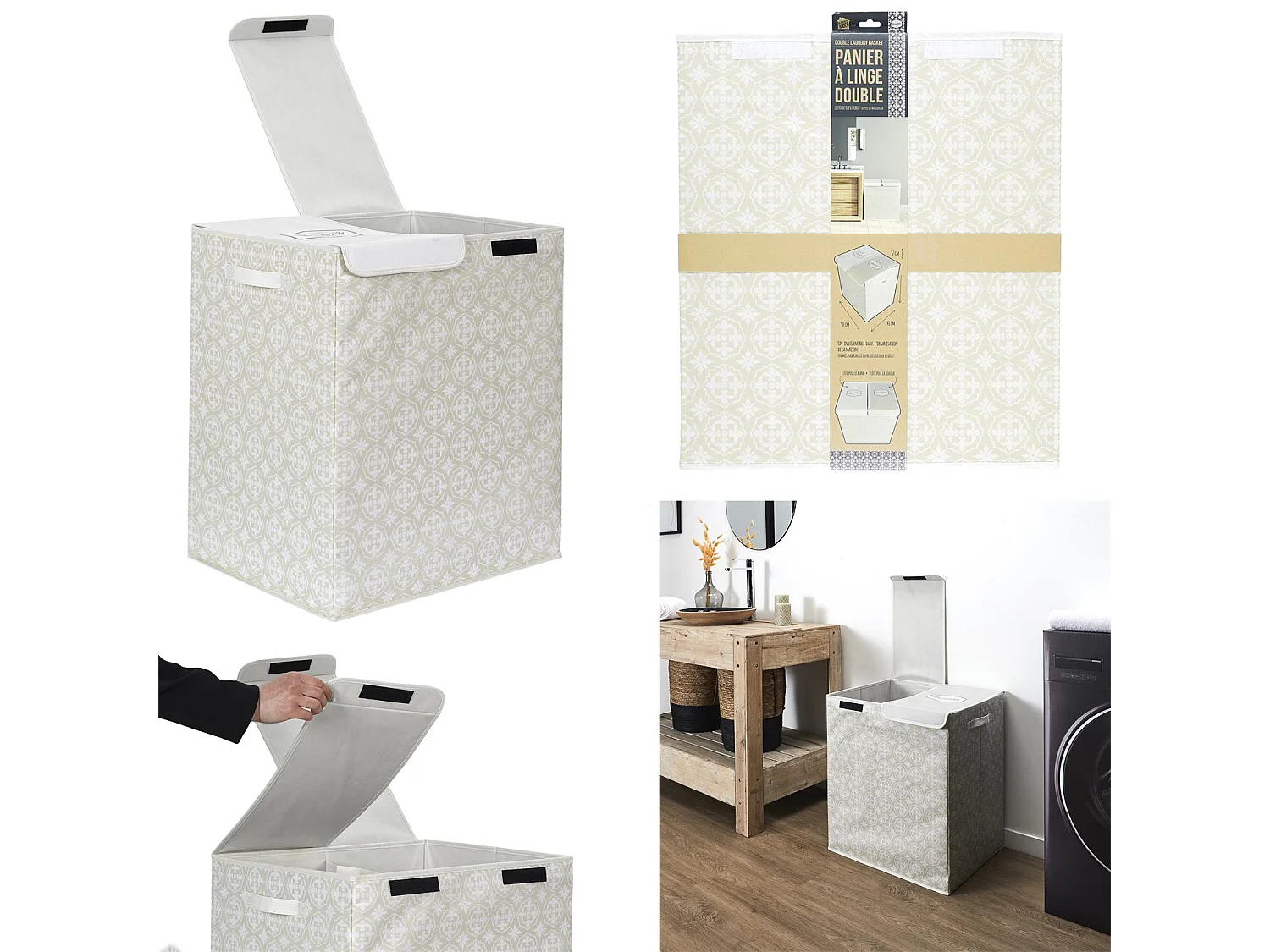 Panier A Linge Double 50x41x57cm Beige