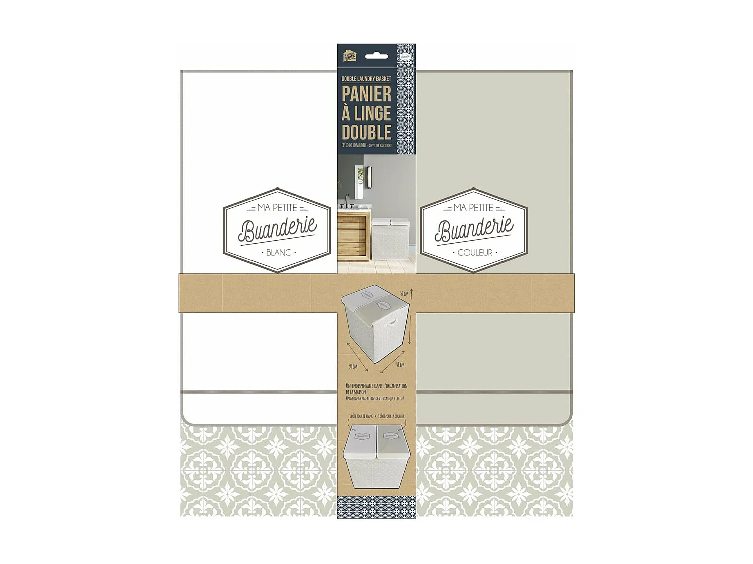 Panier A Linge Double 50x41x57cm Beige